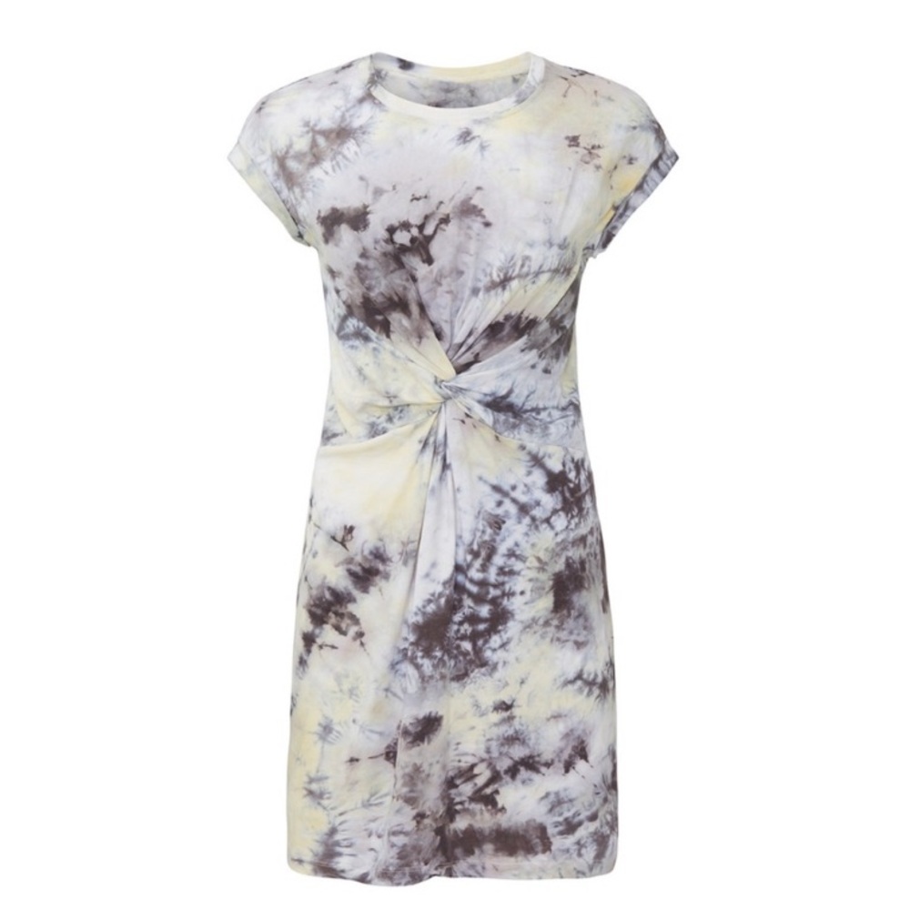 Heartloom Tie-Dye Mini Dress in Cream and Gray